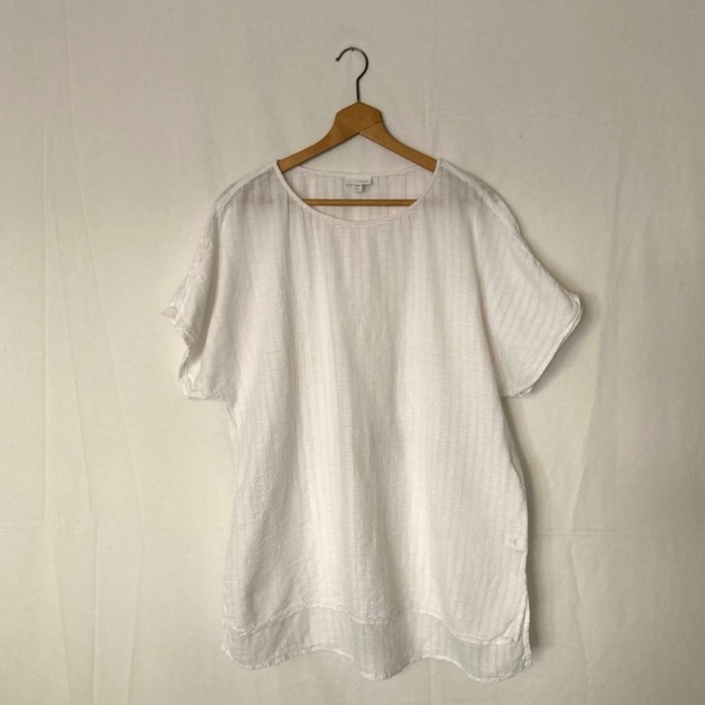 White High low long blouse short sleeve